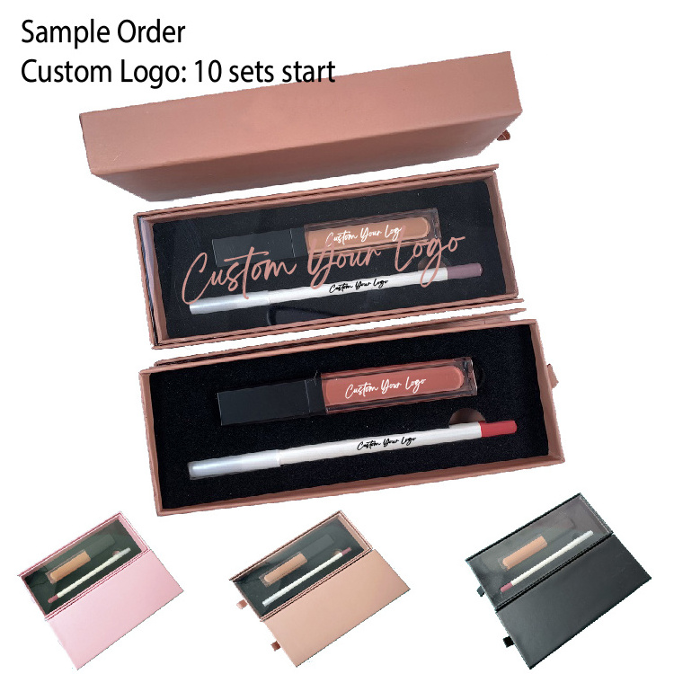 Wholesale matte lipstick vegan lipgloss and lipliner kit custom lipgloss packaging private label lip gloss and liner set