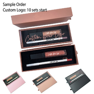 Wholesale matte lipstick vegan lipgloss and lipliner kit custom lipgloss packaging private label lip gloss and liner set