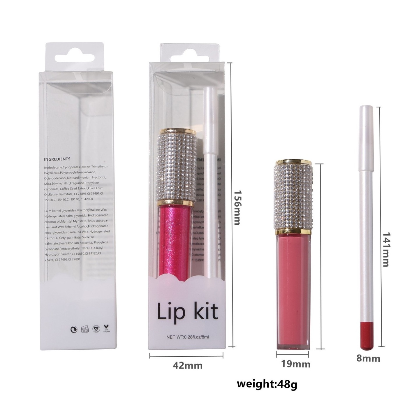 Custom logo lip kit packaging box liquid black makeup brand lipstick lipliner bundle private label lip gloss vendor