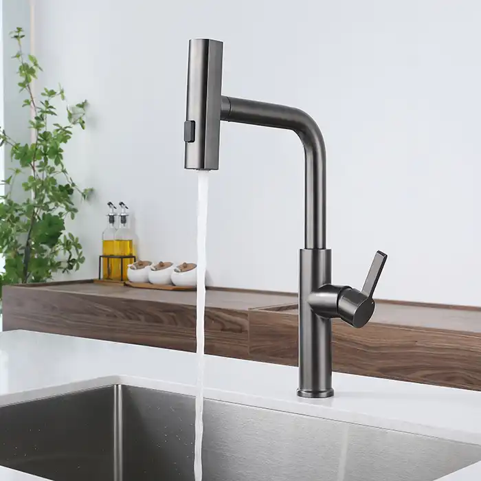 2023 New Design Grey Rainfall Waterfall Tap Stainless Steel 304 Kitchen Sink Faucets with Pull Out Spray Mixer Rain Sprayer