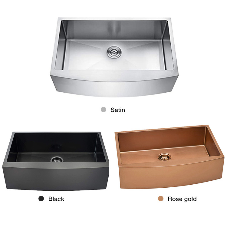 High-quality 33 inch black stainless steel 304  apron front farm house single bowl kitchen sink  with pull down faucet