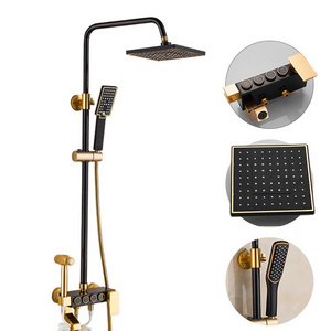 Bath &Shower System Square  Black Gold Bathtub Mixer faucets Hot Cold Bathroom Tap Thermostatic 4Functions Shower faucet Set