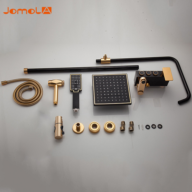 Bath &Shower System Square  Black Gold Bathtub Mixer faucets Hot Cold Bathroom Tap Thermostatic 4Functions Shower faucet Set