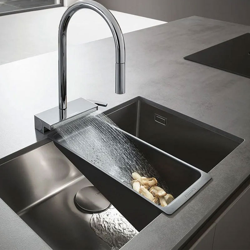 Modern Stainless Steel taps Brushed Deck Mounted Pull Out Kitchen sink Faucet with Raindance Waterfall Outlet