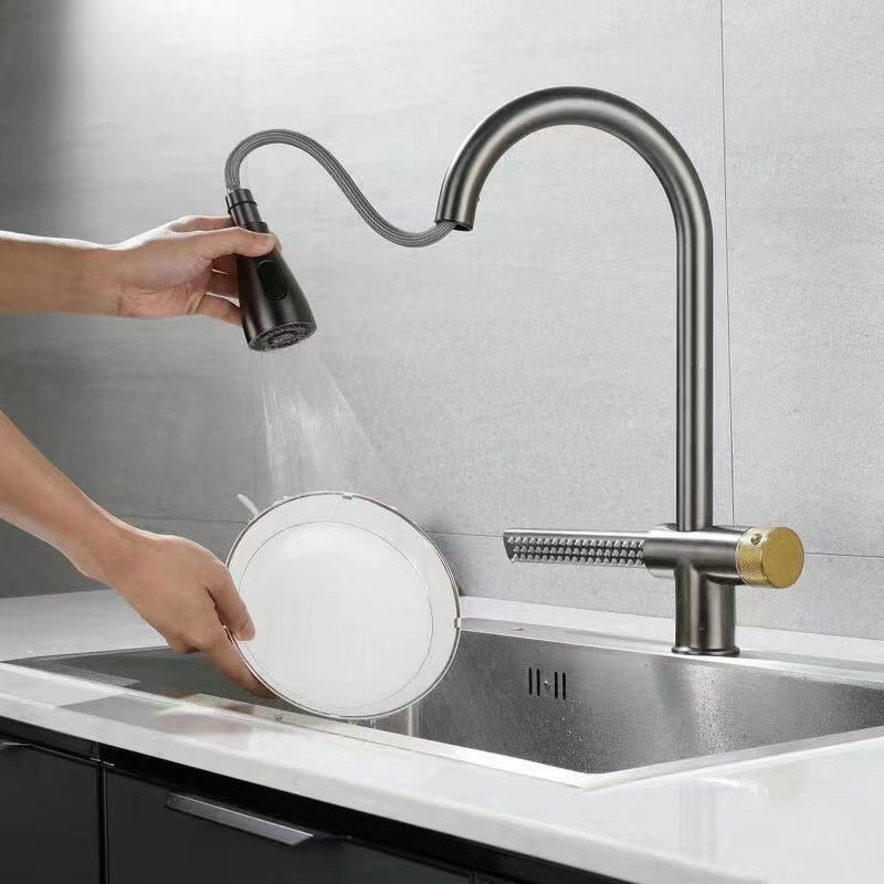 Factory Pull Out Water Tap Hot and Cold Kitchen Sink Faucet Black Pull down Kitchen Faucets