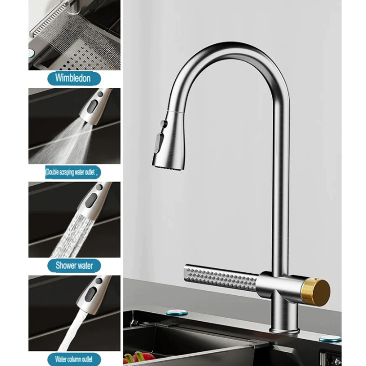 Factory Pull Out Water Tap Hot and Cold Kitchen Sink Faucet Black Pull down Kitchen Faucets