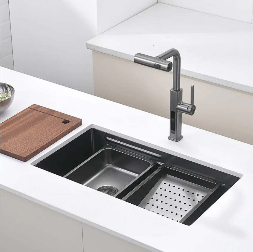 Stainless Steel 304 Single Bowl Honeycomb Embossed Undermount Anti-scratch Workstation Kitchen Sink With Waterfall faucet