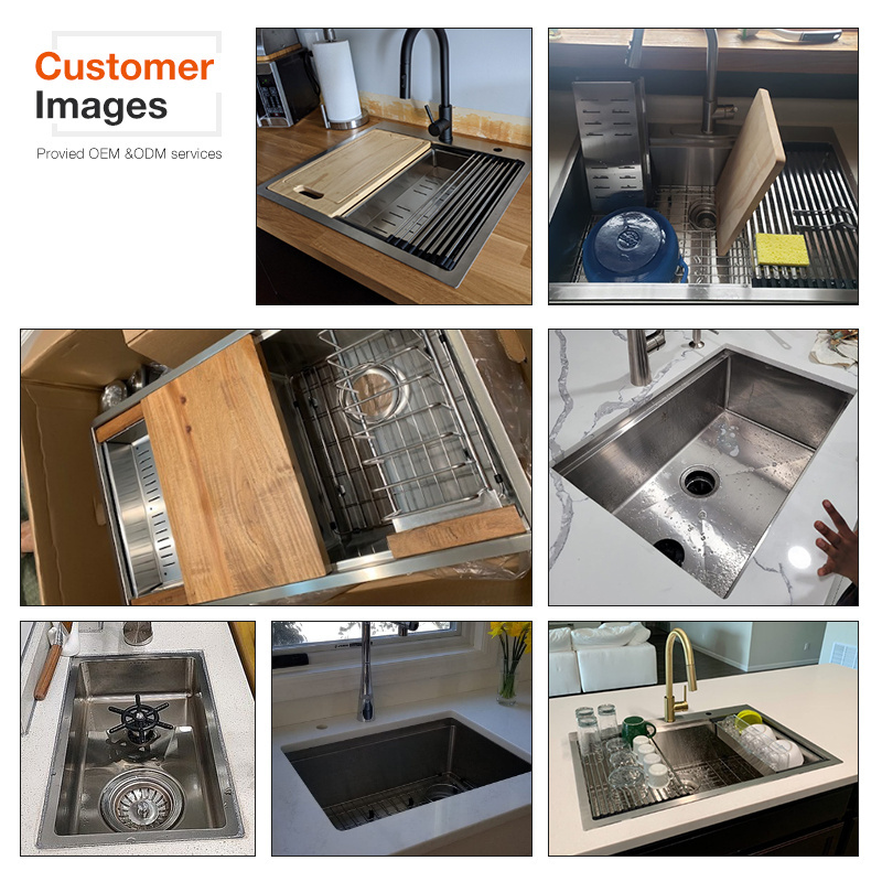 Wholesale price kitchen cabinet stainless steel single bowl countertop sinks SS304 multifunction workstation hidden kitchen sink