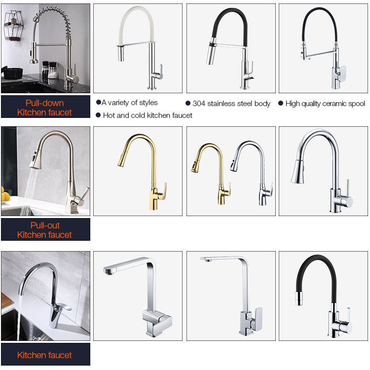 Luxury stainless steel 304 or brass brushed pull down hot and cold water kitchen sink mixer faucets