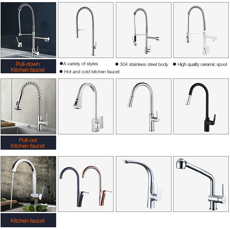 Luxury stainless steel 304 or brass brushed pull down hot and cold water kitchen sink mixer faucets