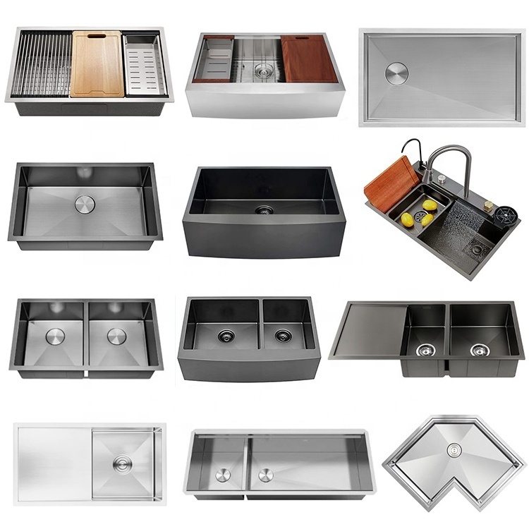 Wholesale price kitchen cabinet stainless steel single bowl countertop sinks SS304 multifunction workstation hidden sink