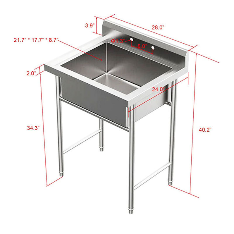 Stainless Steel 304 Floor Standing Scullery Commercial Kitchen Sink With Accessories