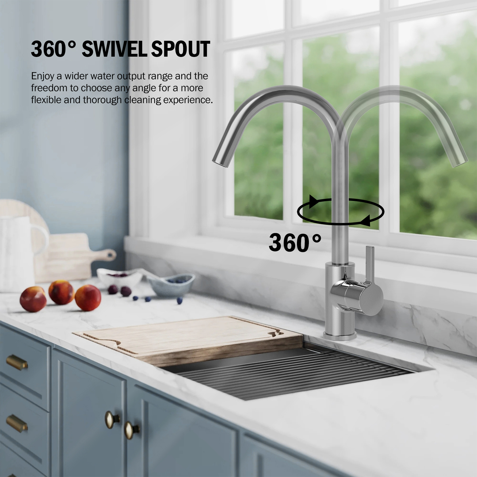 JOMOO Decked Mounted Kitchen faucet 360 Degree Swivel Kitchen Faucet Tap Cold and Hot Water Bar Sink Faucet