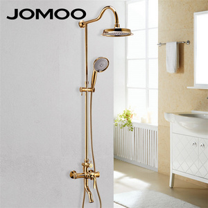 JOMOO Flange Gold Fine Copper Bathroom Rain Shower Set Wall Mounted Shower Mixer Set For Different Shower Space