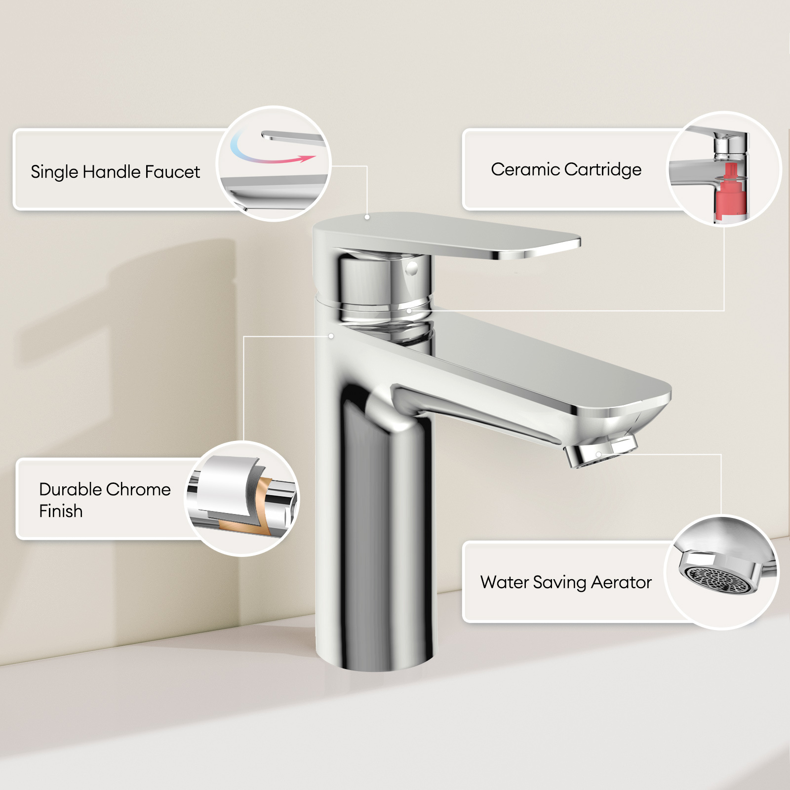 JOMOO Space Chrome H2 Healthy Basin Faucet Lead-free Composite Material Bathroom Mixer Taps Bubbler Faucet