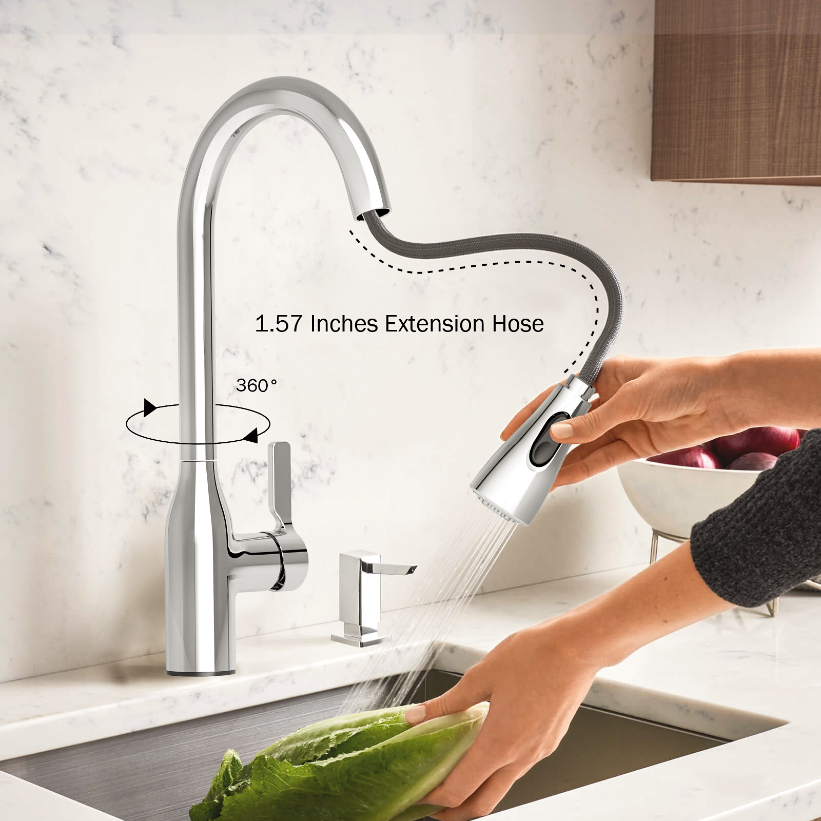 JOMOO Pull-out Spray Kitchen Sink Faucet Mixer Tap with Pull Down Sprayer High Quality Zinc Alloy Ceramic Hotel Chrome Modern