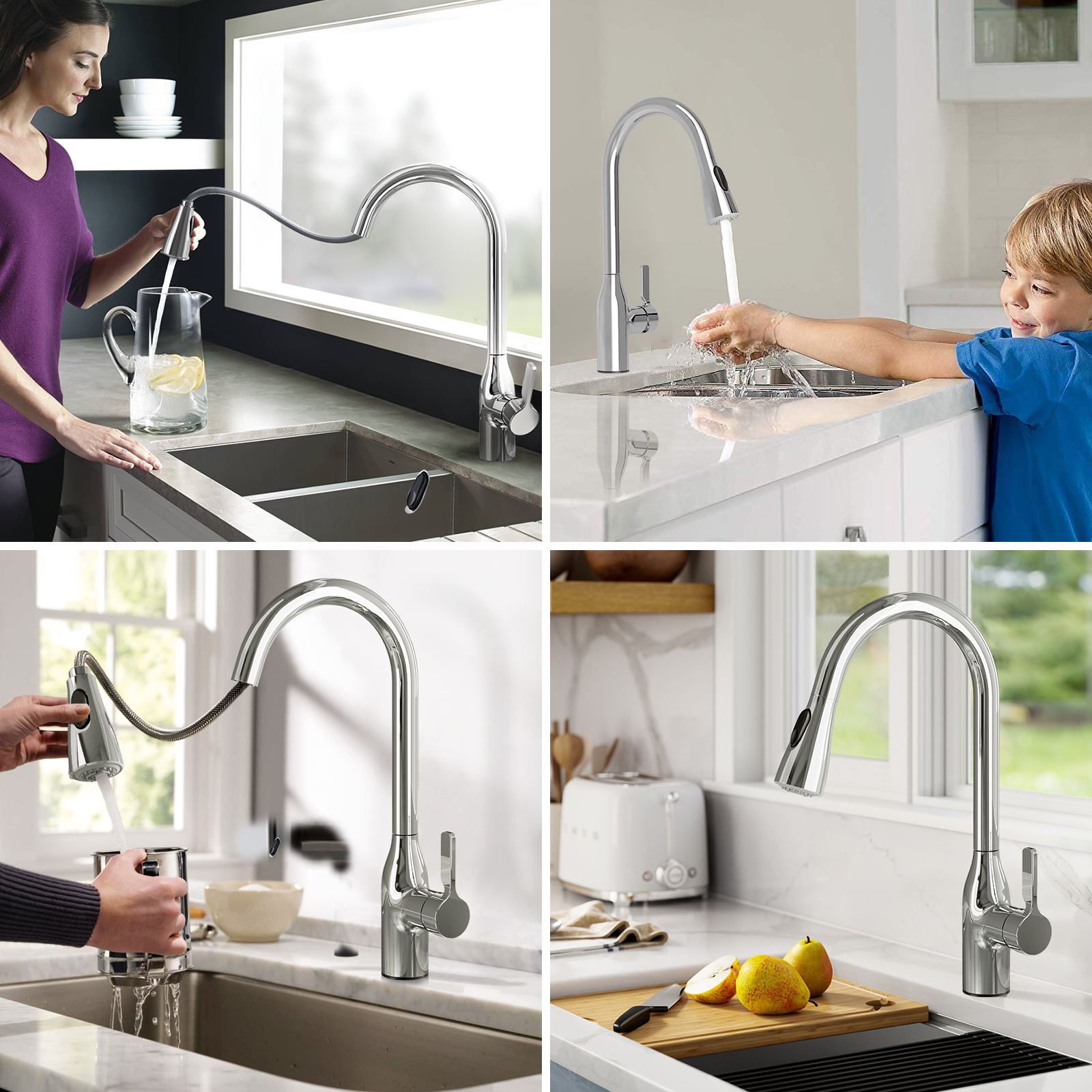 JOMOO Pull-out Spray Kitchen Sink Faucet Mixer Tap with Pull Down Sprayer High Quality Zinc Alloy Ceramic Hotel Chrome Modern