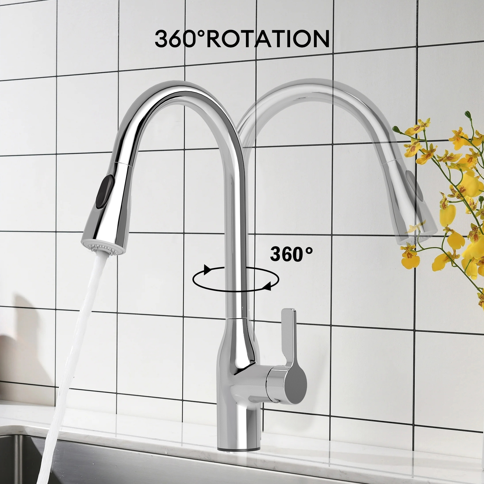 JOMOO Pull-out Spray Kitchen Sink Faucet Mixer Tap with Pull Down Sprayer High Quality Zinc Alloy Ceramic Hotel Chrome Modern