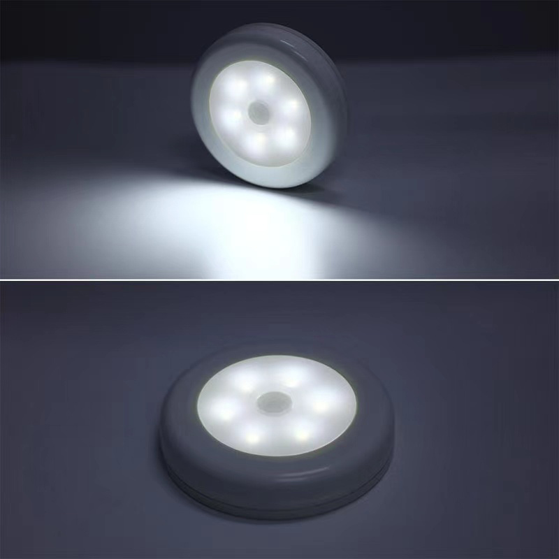 Smart Wireless Round Motion Sensor LED Night Light Battery Powered Cabinet Night Lamp Bedside Lights For  Closet Lighting