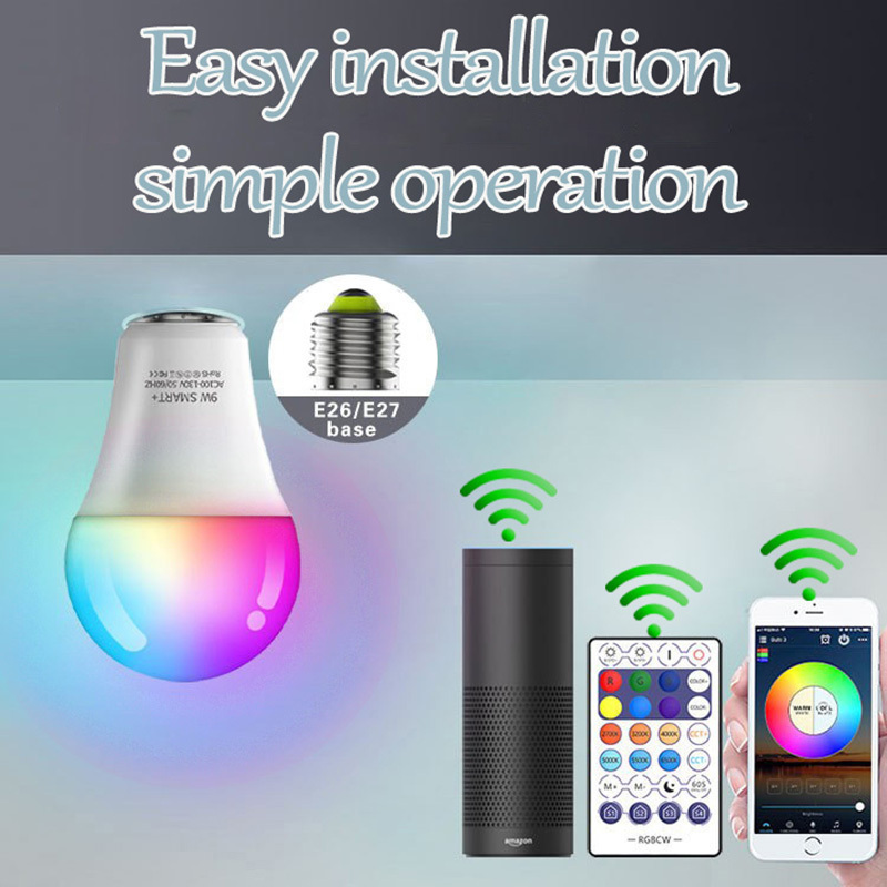 Led Wifi Alexa Smart Led Light Bulb Google Tuya Rgb Smart Life App Wifi Light 9W Lamp E26  Home Smart Light