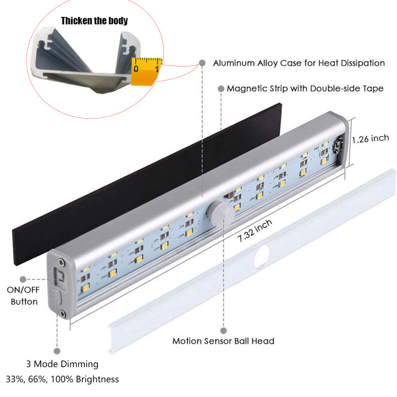 2023new Wardrobe lighting PIR Motion Sensor Light With Adhesives Sticker LED Lamp For Cupboard Closet Kitchen