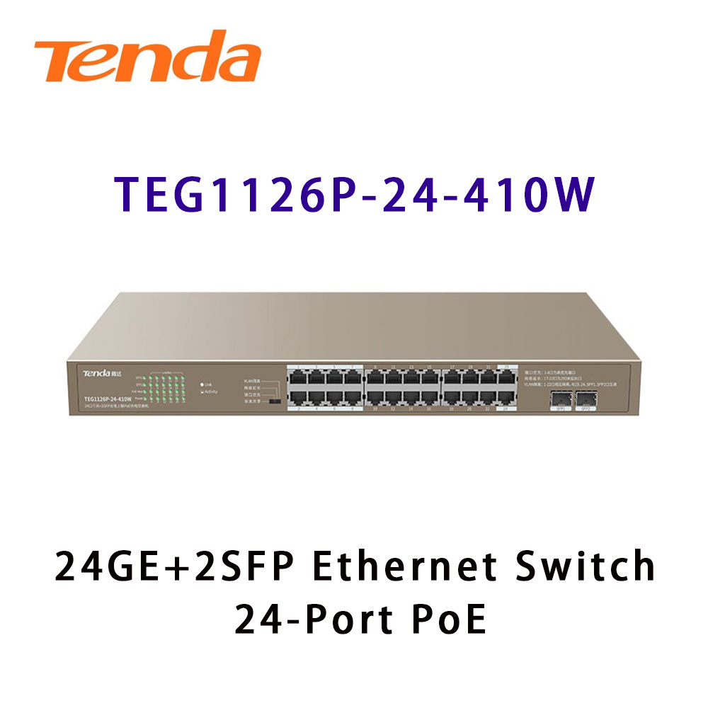 Tenda Gigabit POE Switch TEG1126P-24-410W 24GE+2SFP Ethernet Switch With 24-Port PoE capacity 48G