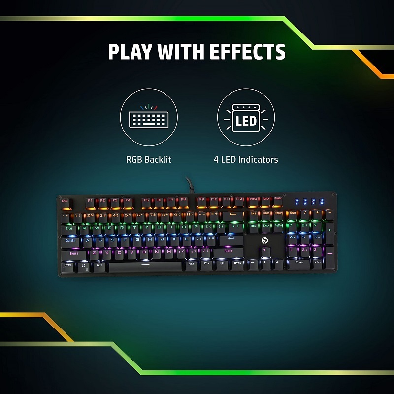 ORIGINAL FOR HP GK100 Wired Full Size RGM Backlit Mechanical Gaming Keyboard, Mechanical Switches Double Injection Key Caps