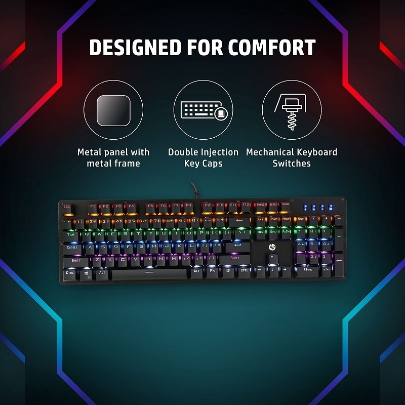 ORIGINAL FOR HP GK100 Wired Full Size RGM Backlit Mechanical Gaming Keyboard, Mechanical Switches Double Injection Key Caps