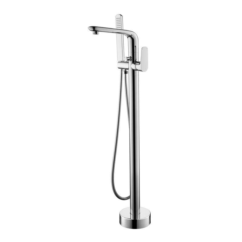 Fashionable Floor Chrome Sliver Tap Freestanding Wall Mount Bath Tub Faucet Hot Cold Water Bathtub Faucet