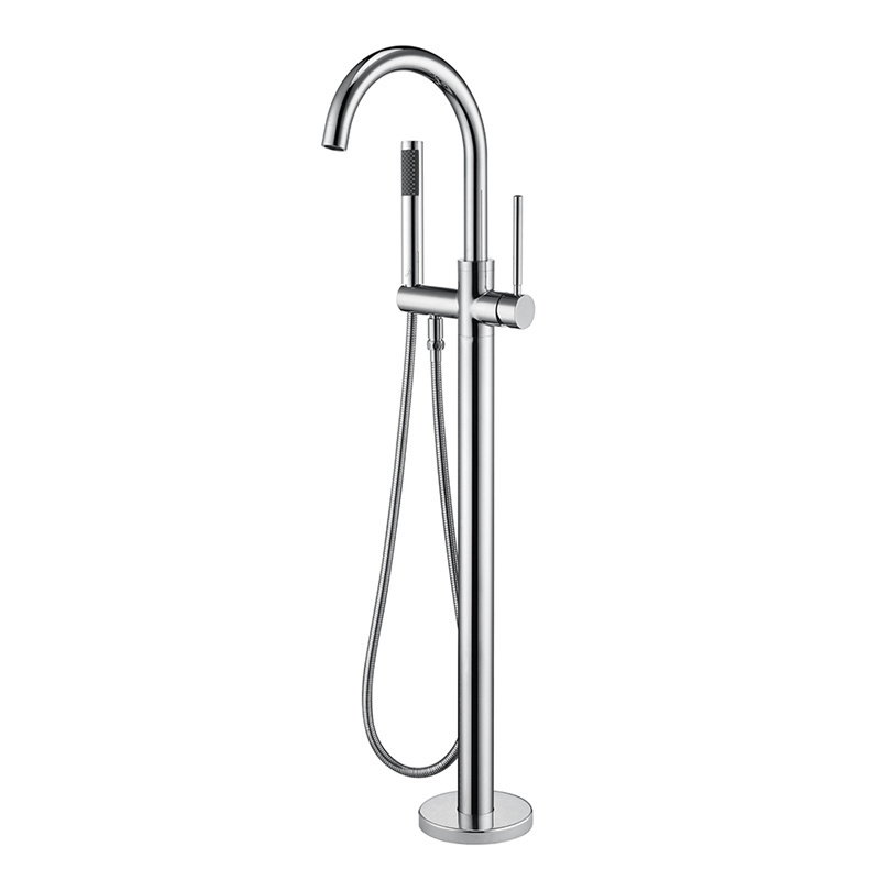 Fashionable Floor Chrome Sliver Tap Freestanding Wall Mount Bath Tub Faucet Hot Cold Water Bathtub Faucet