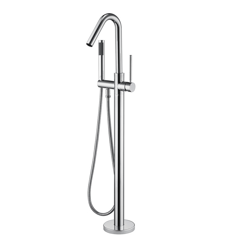 Fashionable Floor Chrome Sliver Tap Freestanding Wall Mount Bath Tub Faucet Hot Cold Water Bathtub Faucet