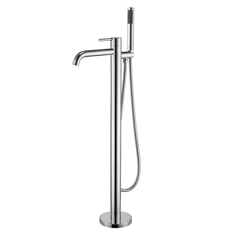 Fashionable Floor Chrome Sliver Tap Freestanding Wall Mount Bath Tub Faucet Hot Cold Water Bathtub Faucet