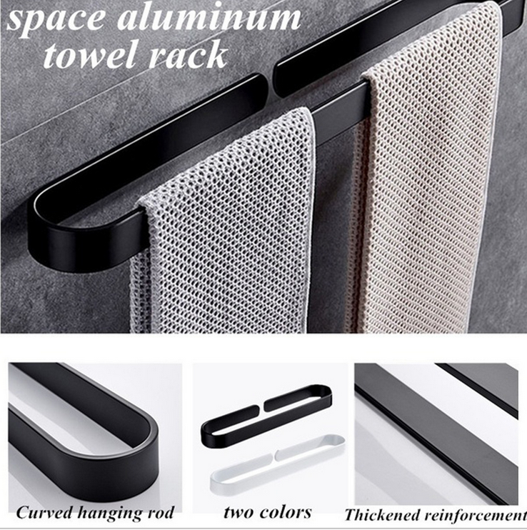 Bathroom Accessory Set Bathroom Towel Rack Black Space Aluminum Self Adhesive Towel Bar Stick on Wall Hand Towel Holder