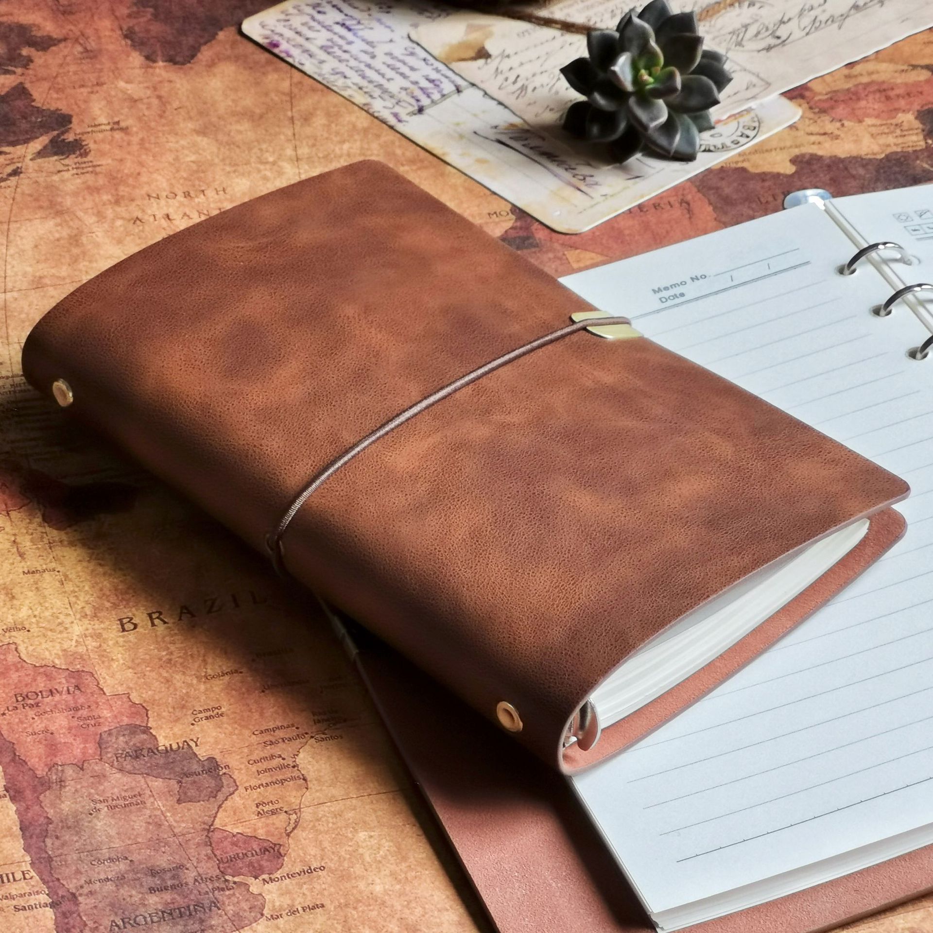 A5 A6 B5 custom logo PU leather business spiral 6 ring folder portfolio binder journal budget notebook planner with elastic band