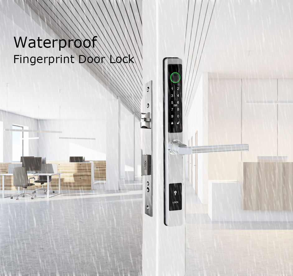 Waterproof Intelligent Smart Fingerprint Door Lock for Outdoor Wooden/Glass Slim Door Frame/Sliding Door with card and Key