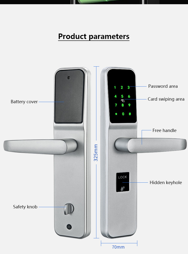 Joneytech Electronic Digital Password Smart keypad door lock with TTlock App/IC Card/Key/Code Door Lock for hotel/Apartment/Home