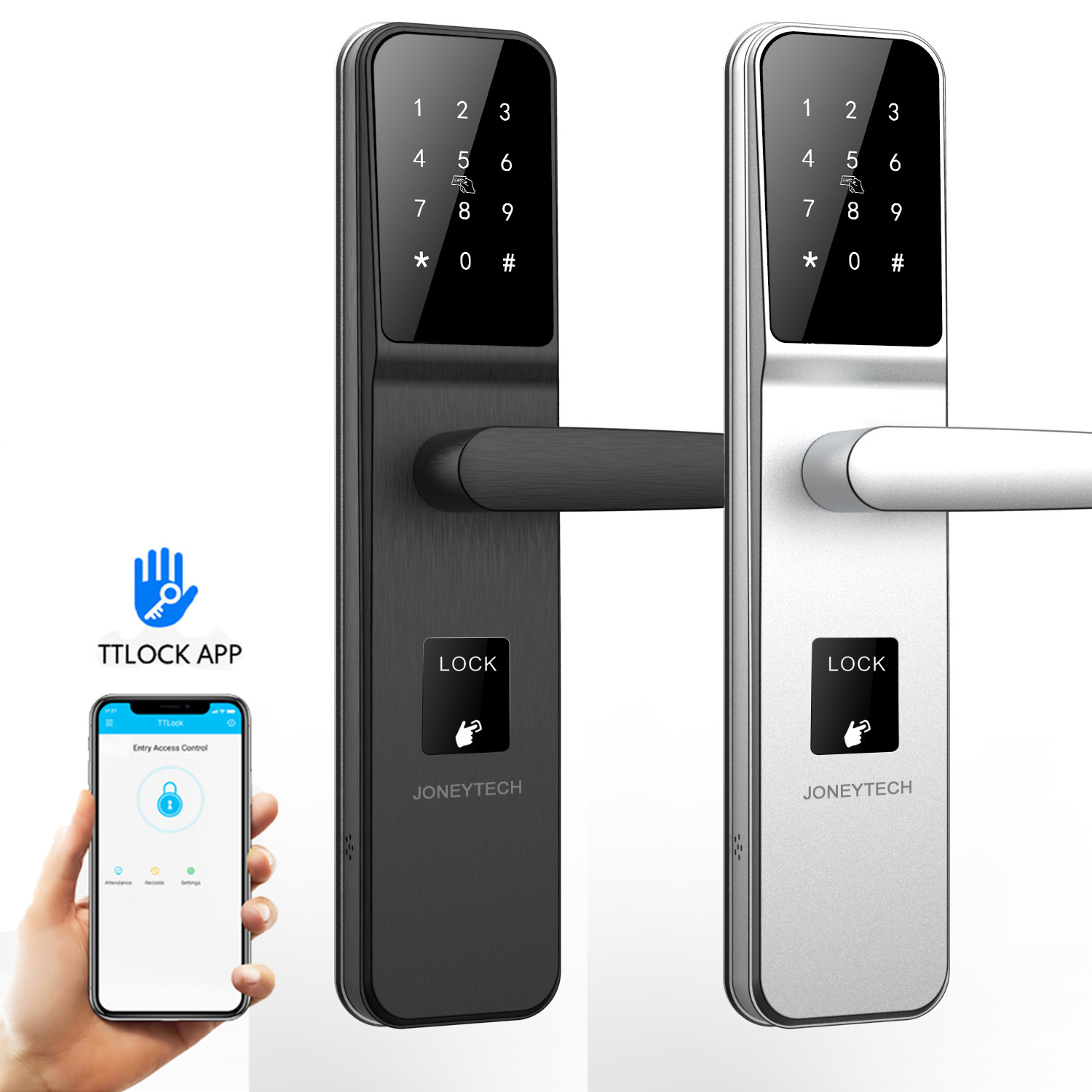 Joneytech Electronic Digital Password Smart keypad door lock with TTlock App/IC Card/Key/Code Door Lock for hotel/Apartment/Home