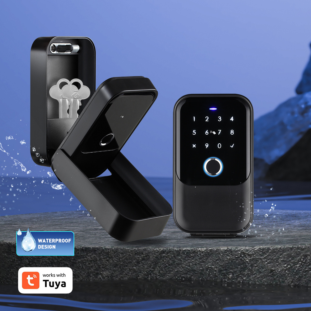 Tuya/TTLock Bluetooth Outdoor Waterproof IP65 Wall Mounted Smart Key Box with fingerprint Password Digital Electronic Lock Box