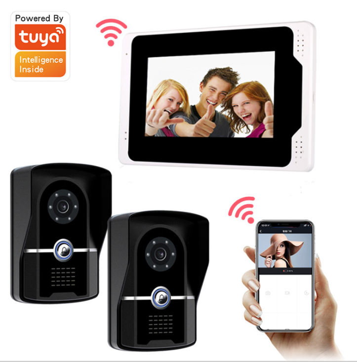 1080P Smart Video Door Phone set with 7 inch indoor monitor doorbell camera WiFi Wired Network Tuya APP mobile phone remote cont