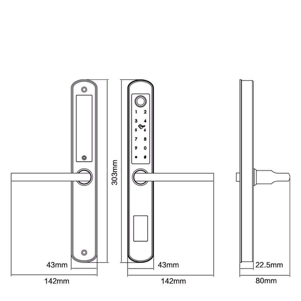 Waterproof Smart electronic Fingerprint door Lock with 304 Stainless Steel with Europe mortise lock for slim thin door