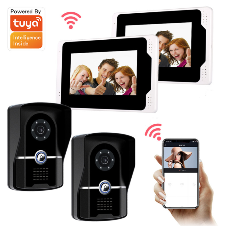 1080P Smart Video Door Phone set with 7 inch indoor monitor doorbell camera WiFi Wired Network Tuya APP mobile phone remote cont