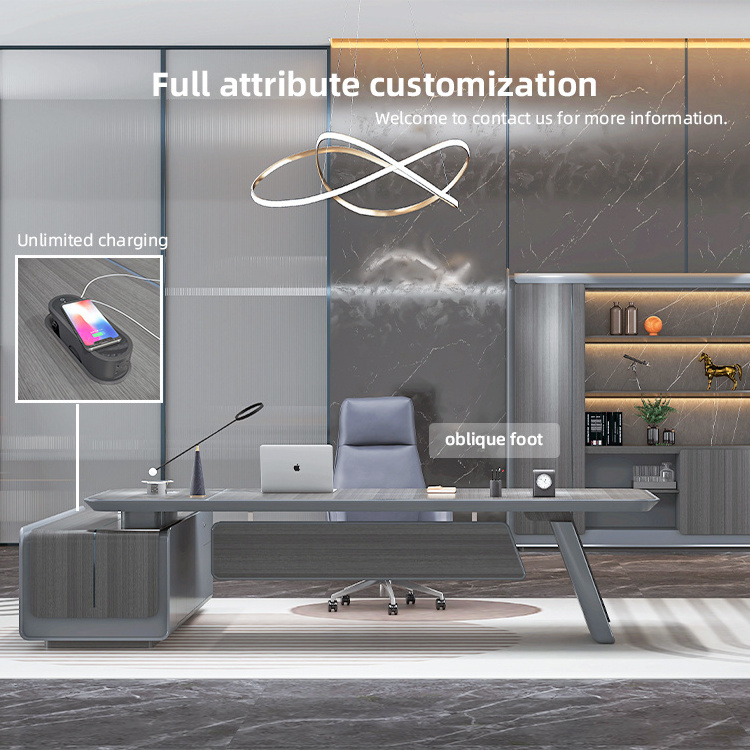 Free Design Solution Manager Chief Desk L Shape Black Office Desk Office Furniture Boss desk CEO executive table