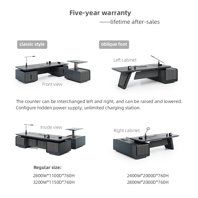 Free Design Solution Manager Chief Desk L Shape Black Office Desk Office Furniture Boss desk CEO executive table