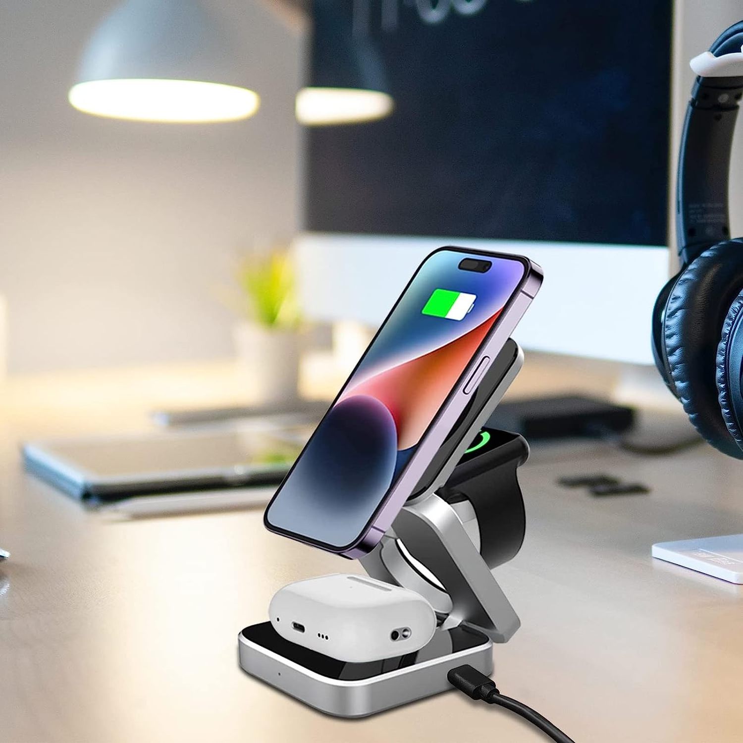 Portable Qi 15w 3 in 1 Foldable Magnetic Wireless Charger Travel Mobile Phone Folding Fast Charging Station Stand Holder Dock