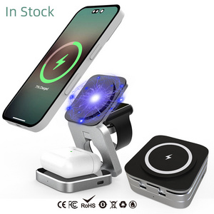 Portable Qi 15w 3 in 1 Foldable Magnetic Wireless Charger Travel Mobile Phone Folding Fast Charging Station Stand Holder Dock