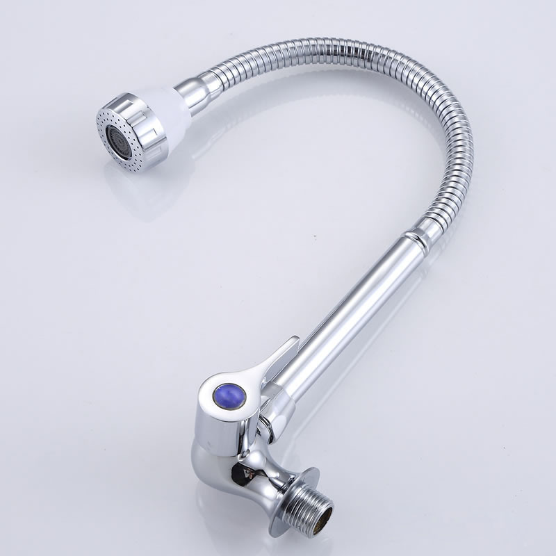 Wall Mount Chrome Plated Single Handle Flexible Hose Kitchen Sink Faucet Water Tap