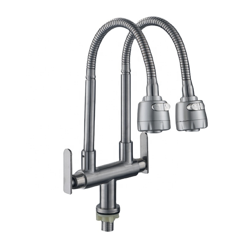 Kitchen Faucets  Dual Handle  Grey Color Kitchen Sink Faucet  304 Stainless Steel  High Quality Sanitary Ware