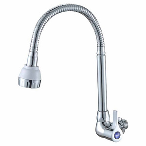 Wall Mount Chrome Plated Single Handle Flexible Hose Kitchen Sink Faucet Water Tap