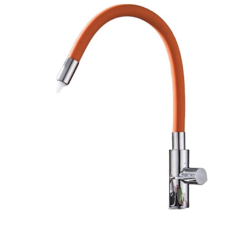 Deck Mounted Single Handle Orange Flexible Hose Kitchen Sink  Faucet