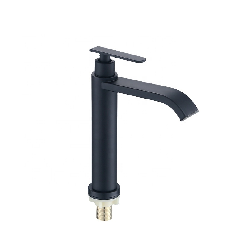 Stainless Steel Bathroom Faucet Single Cold Water Black Color Single Lever Taps And Faucets